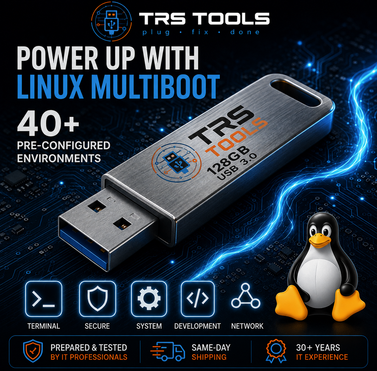 128GB USB 3.0 Linux multiboot drive with more than 40 pre-configured environments